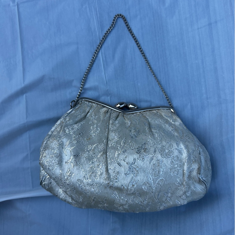 Silver Floral Clutch with Chain Strap
